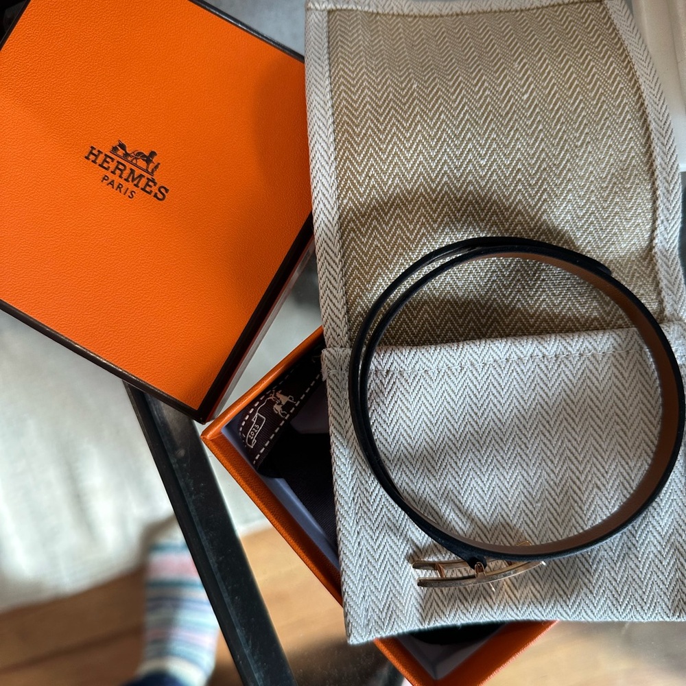 NWT Hermes Behapi Double Tour Bracelet in Gold Black and Fauve